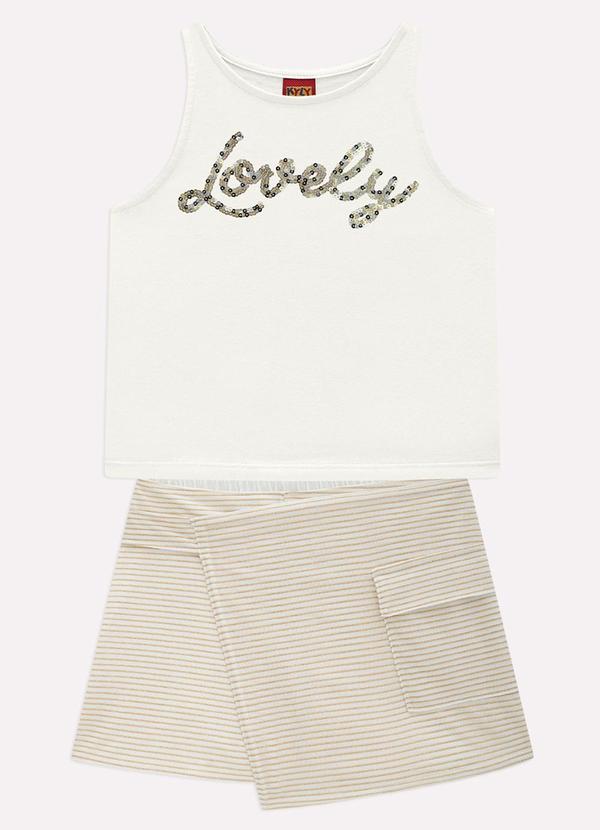 Conjunto Infantil Menina Bordado Off White