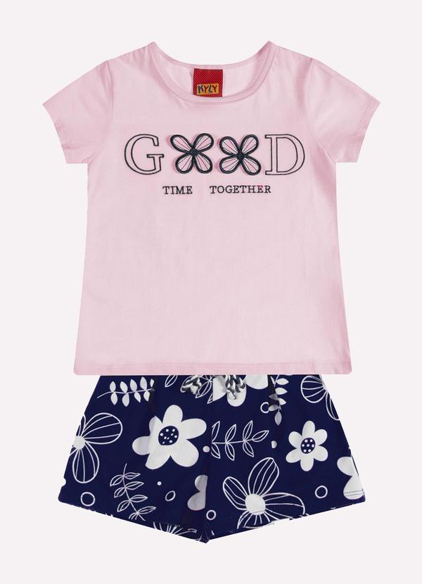 Vista 2 Conjunto Infantil Menina Bordado Rosa Kyly Kyly