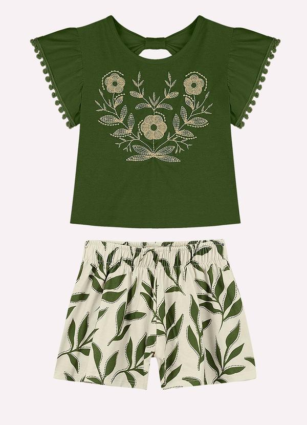 Conjunto Infantil Menina Bordado Verde