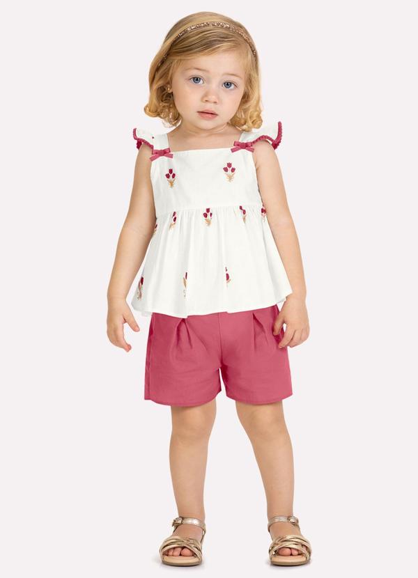 Conjunto Infantil Menina Bordados Branco