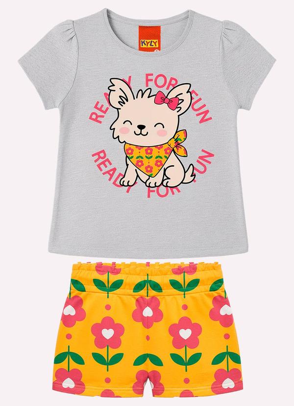Conjunto Infantil Menina Cachorrinho Cinza