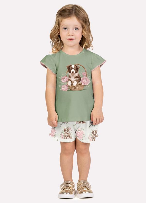 Conjunto Infantil Menina Cachorrinho Verde