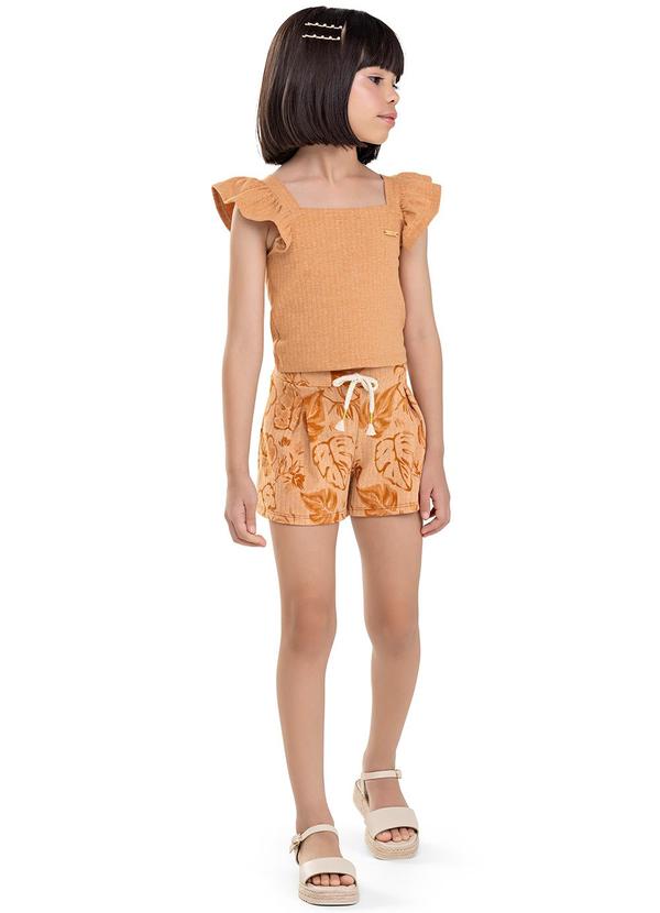 Conjunto Infantil Menina Canelado Folhas Marrom