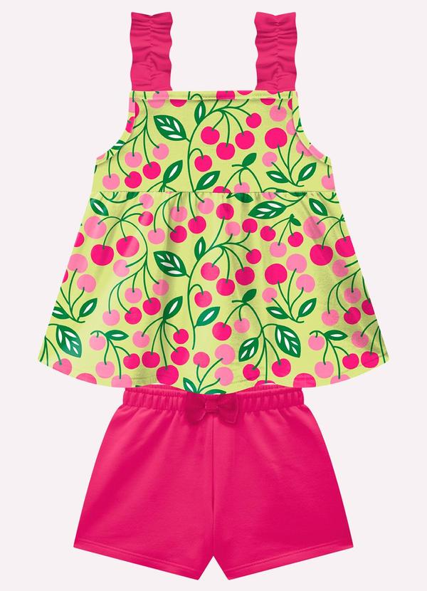 Conjunto Infantil Menina Cerejas Amarelo