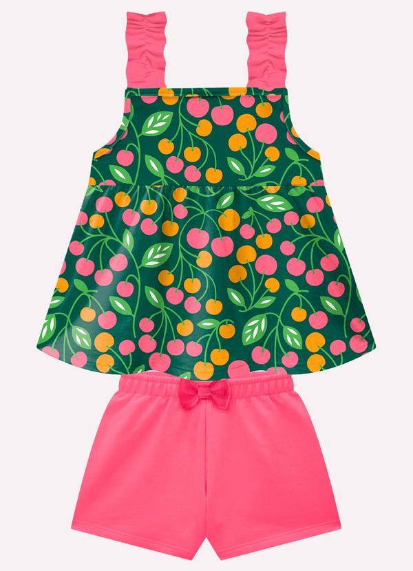 Conjunto Infantil Menina Cerejas Verde