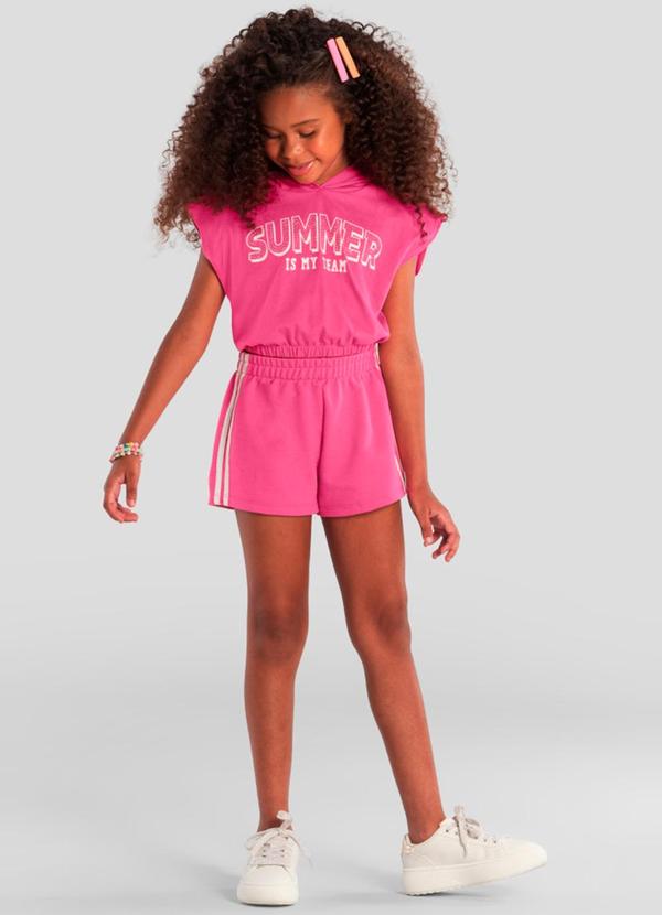 Vista 2 Conjunto Infantil Menina com Capuz Rosa Brandili Brandili
