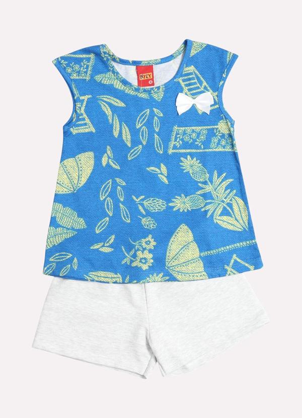 Vista 2 Conjunto Infantil Menina com Laço Azul Kyly Kyly