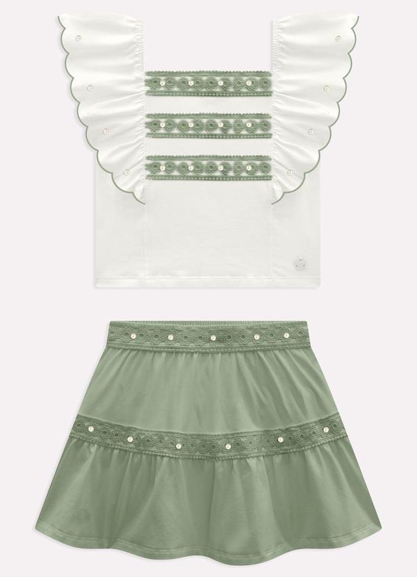 Conjunto Infantil Menina com Pérolas Verde