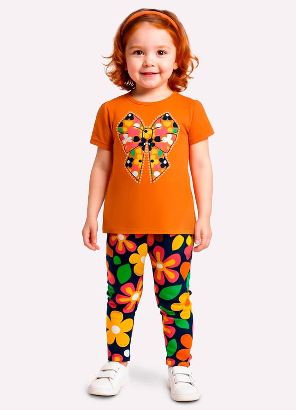 Conjunto Infantil Menina com Strass Laranja