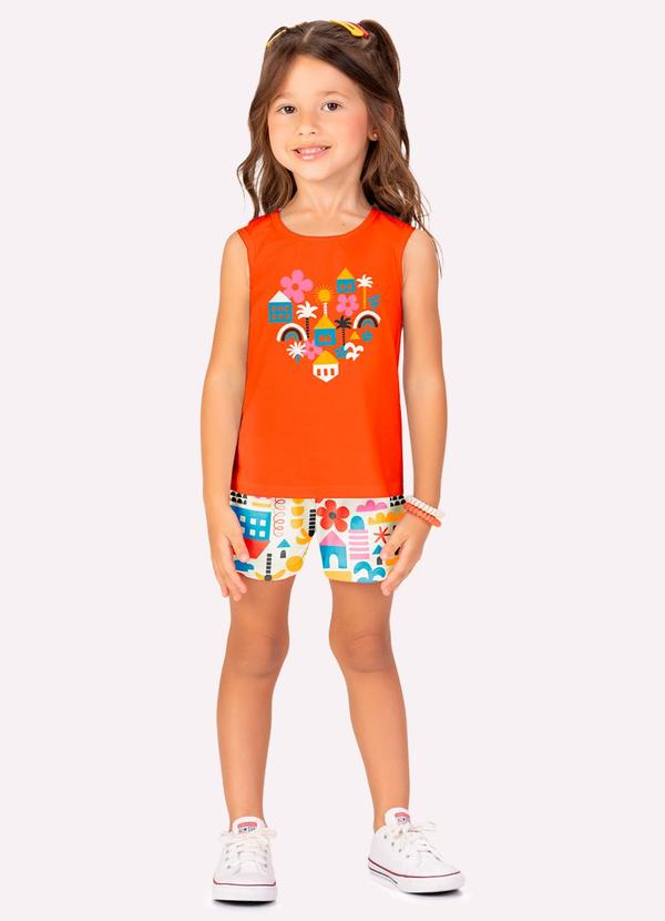 Conjunto Infantil Menina Coração Laranja