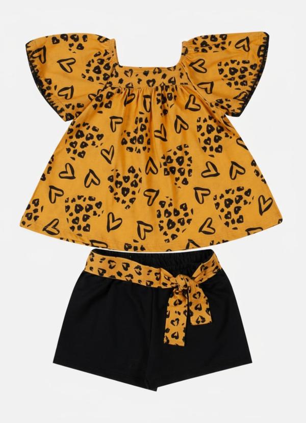 Conjunto Infantil Menina Corações Amarelo