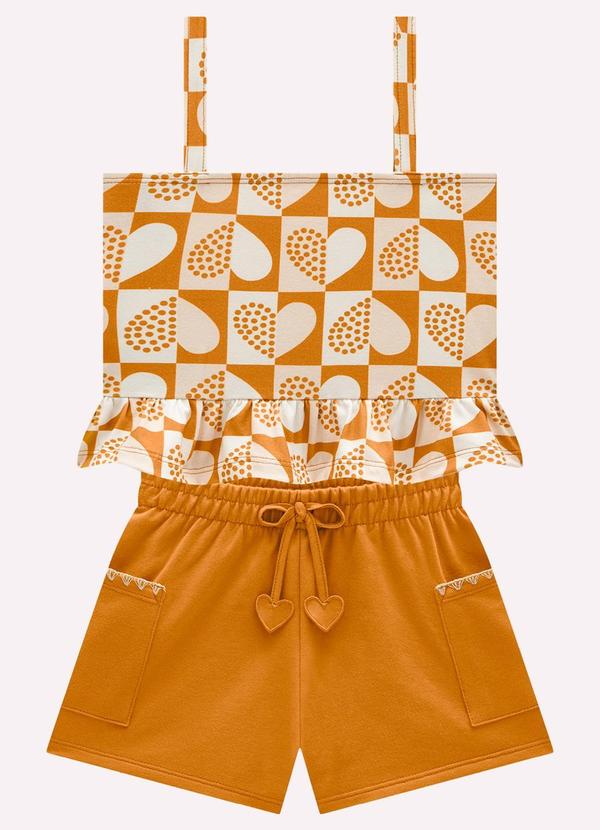Conjunto Infantil Menina Corações Marrom