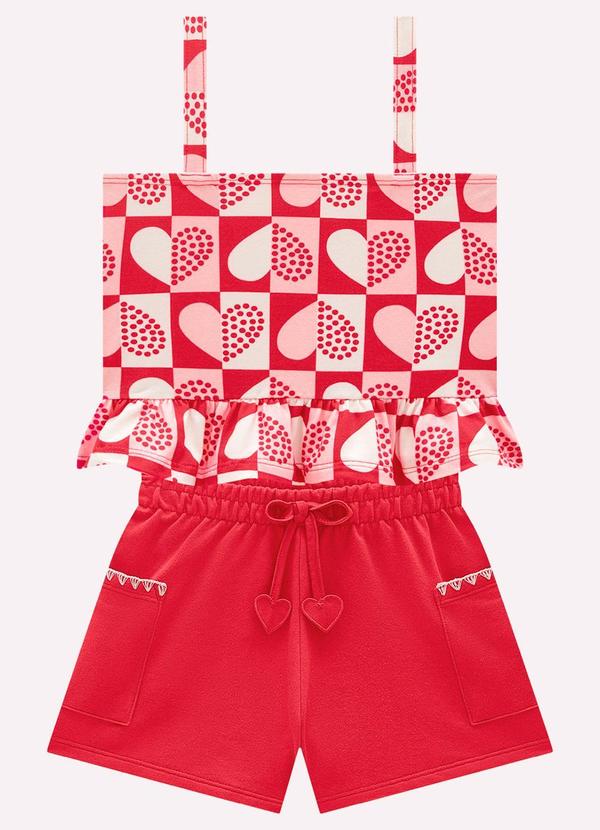 Conjunto Infantil Menina Corações Vermelho