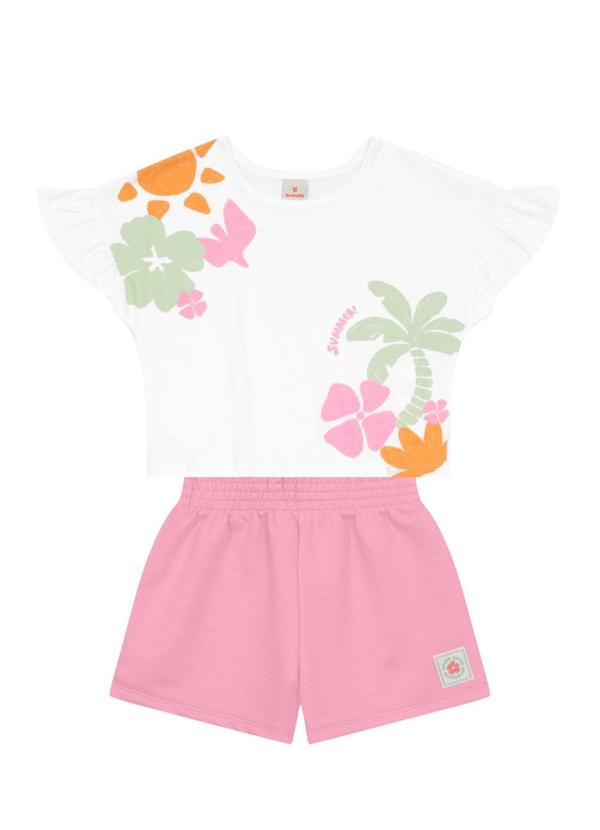 Conjunto Infantil Menina Cropped Florido Branco