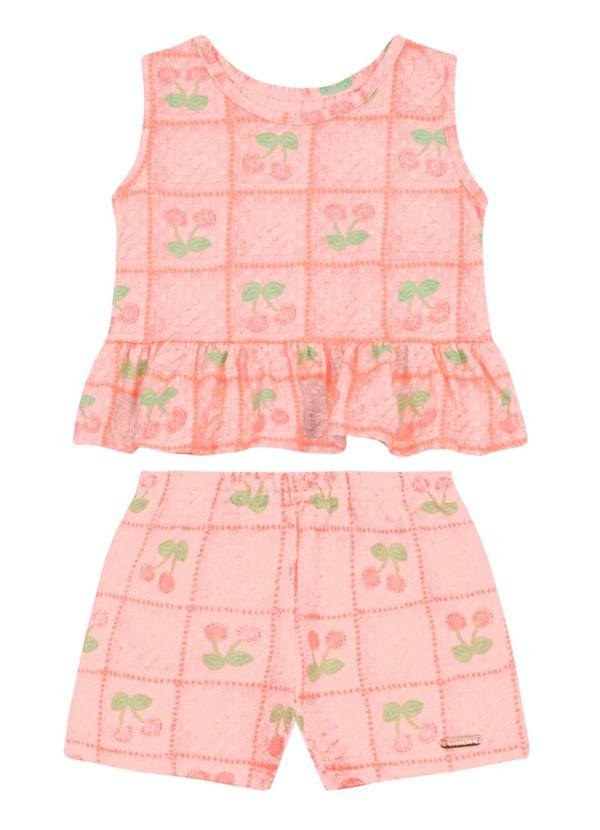 Vista 2 Conjunto Infantil Menina de Cerejinha Rosa Brandili Brandili