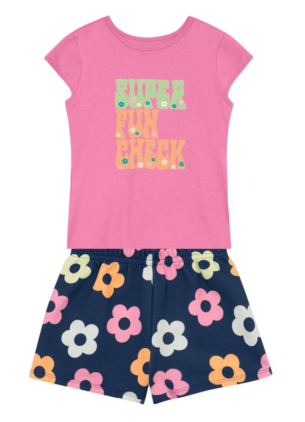 Vista 2 Conjunto Infantil Menina de Flores em Puff Rosa Brandili Brandili
