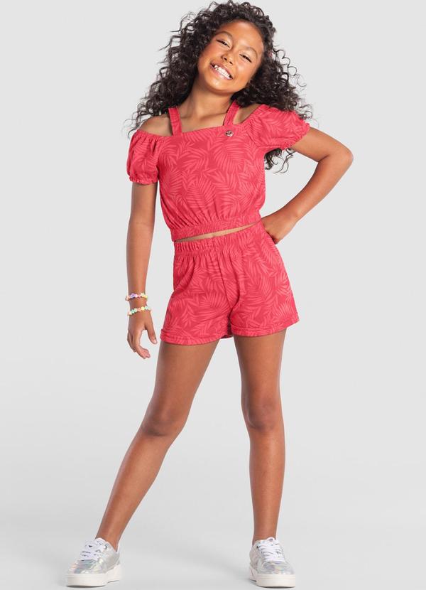 Conjunto Infantil Menina de Folhas Vermelho