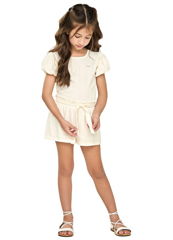 Conjunto Infantil Menina Devorê Floral Bege