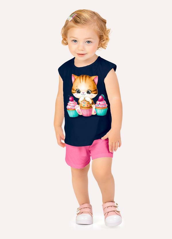 Conjunto Infantil Menina em Algodão Azul Marinho