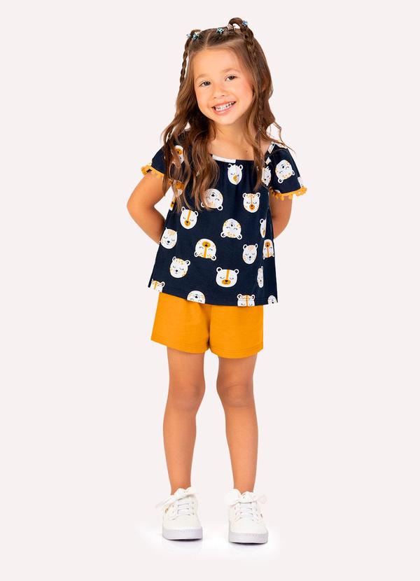 Conjunto Infantil Menina em Algodão Azul Marinho