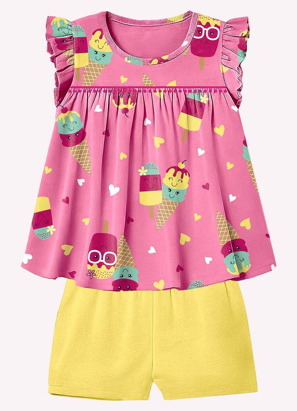 Conjunto Infantil Menina em Algodão Rosa