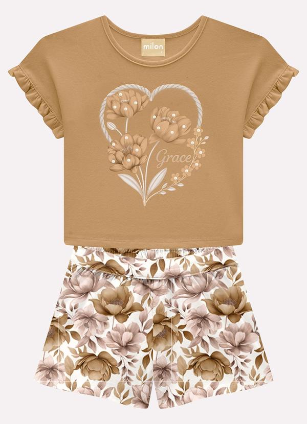 Conjunto Infantil Menina em Cotton Marrom