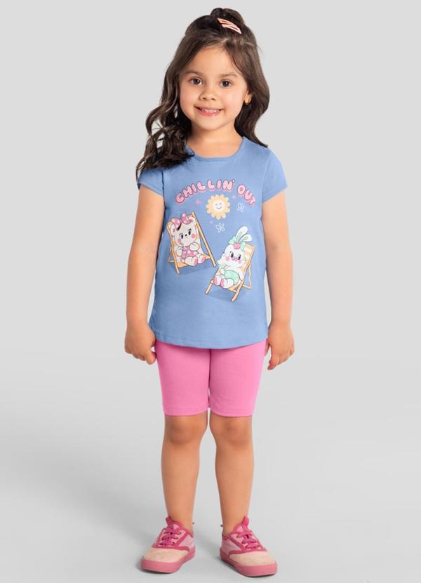 Conjunto Infantil Menina em Meia Malha Azul