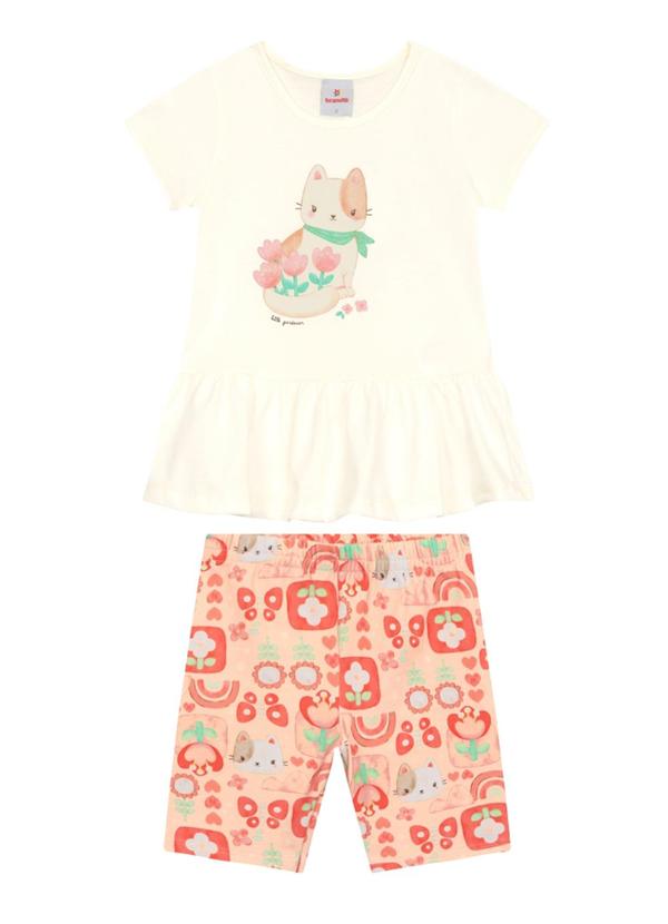 Conjunto Infantil Menina em Meia Malha Bege