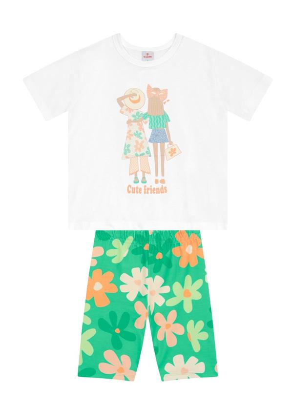 Conjunto Infantil Menina em Meia Malha Branco