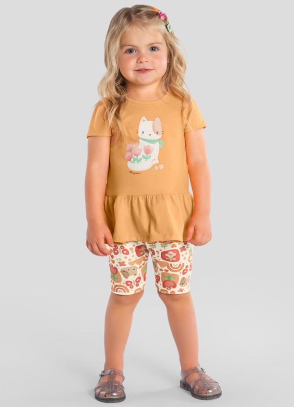 Conjunto Infantil Menina em Meia Malha Laranja