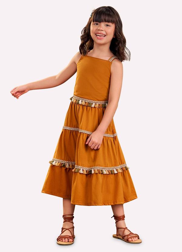 Vista 2 Conjunto Infantil Menina em Meia Malha Marrom Nanai Nanai