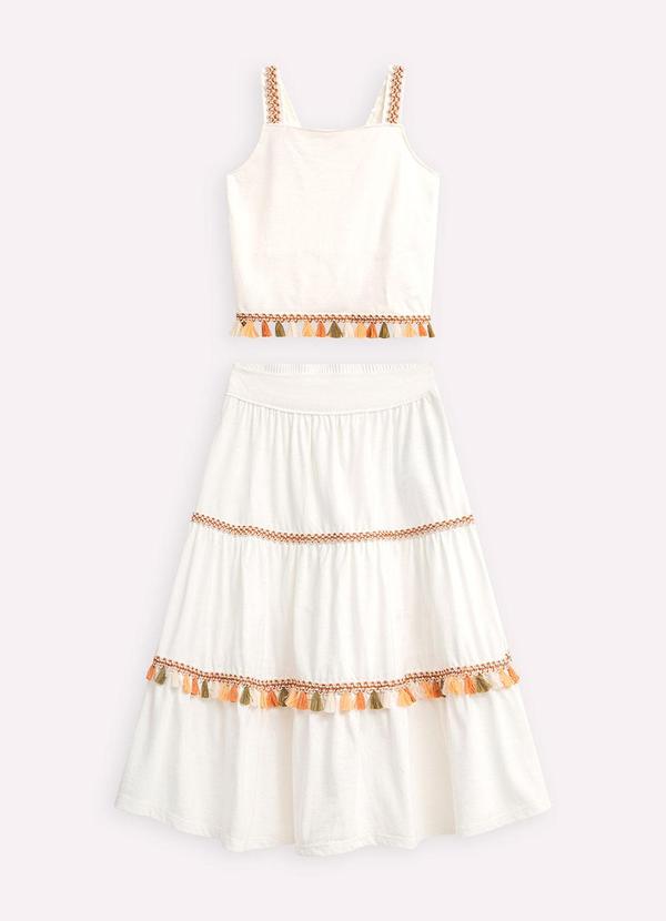 Vista 2 Conjunto Infantil Menina em Meia Malha Off White Nanai Nanai