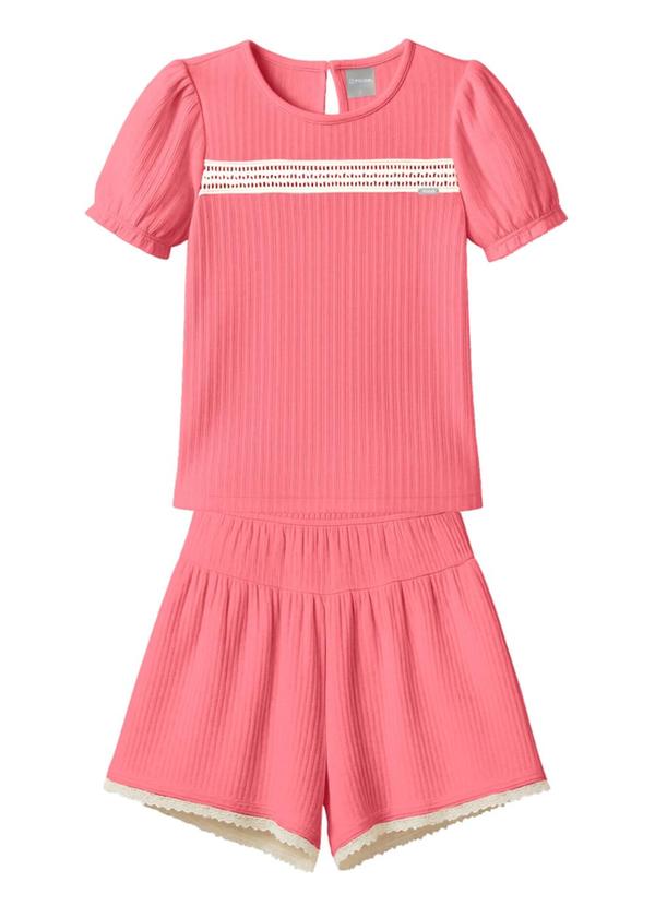 Conjunto Infantil Menina em Meia Malha Rosa