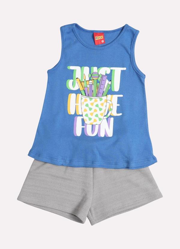 Vista 2 Conjunto Infantil Menina em Ribana Azul