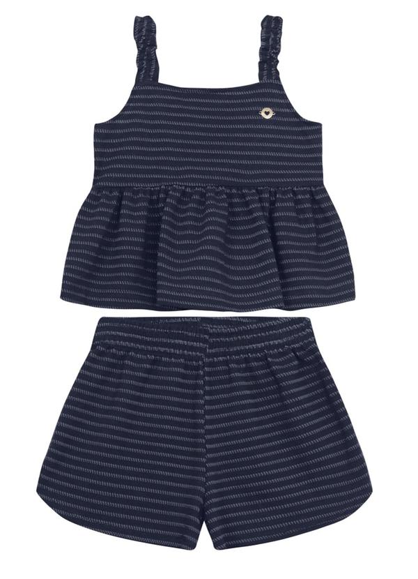 Vista 2 Conjunto Infantil Menina em Tecido Especial Azul Brandili Brandili