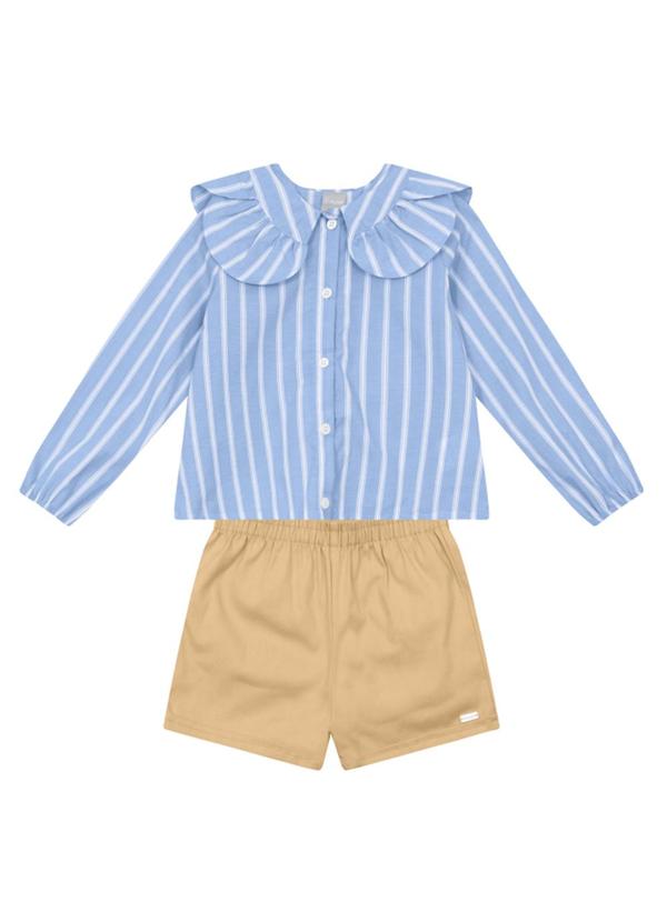 Vista 2 Conjunto Infantil Menina em Tricoline Azul Brandili Mundi Brandili Mundi