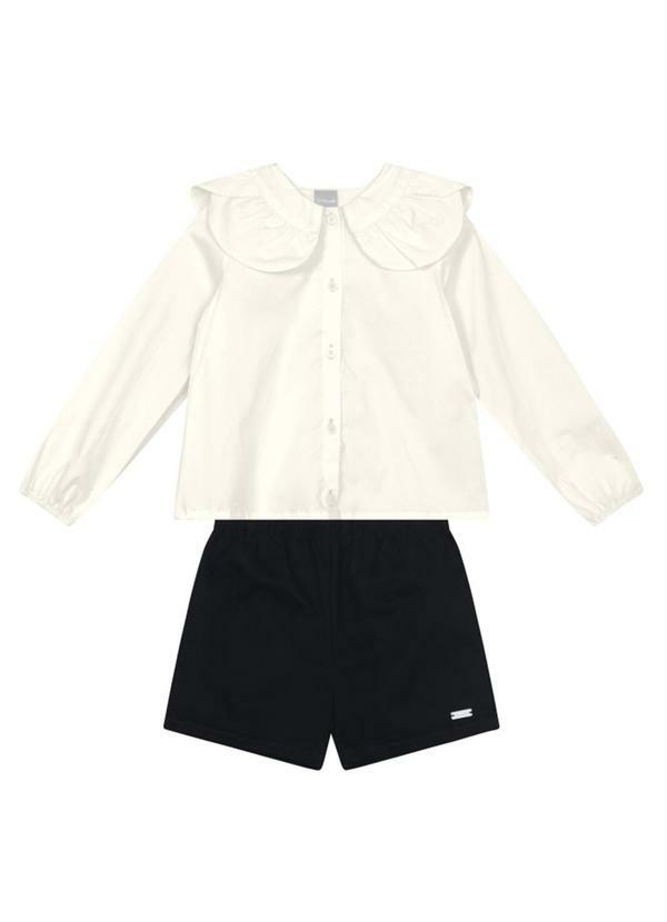 Vista 2 Conjunto Infantil Menina em Tricoline Natural Brandili Mundi Brandili Mundi