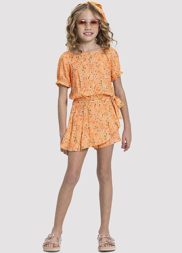 Vista 2 Conjunto Infantil Menina em Viscose Estampado Laranja Alakazoo Alakazoo
