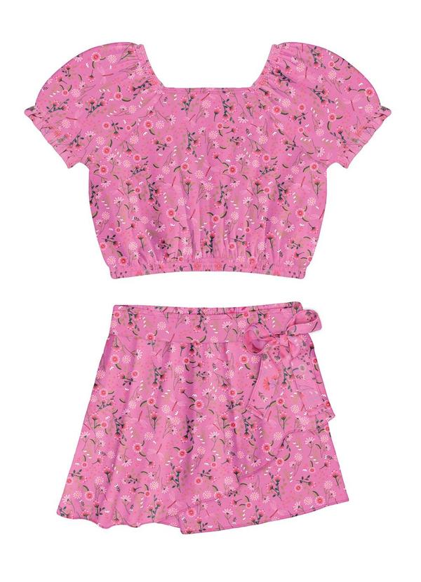 Vista 2 Conjunto Infantil Menina em Viscose Estampado Rosa Alakazoo Alakazoo