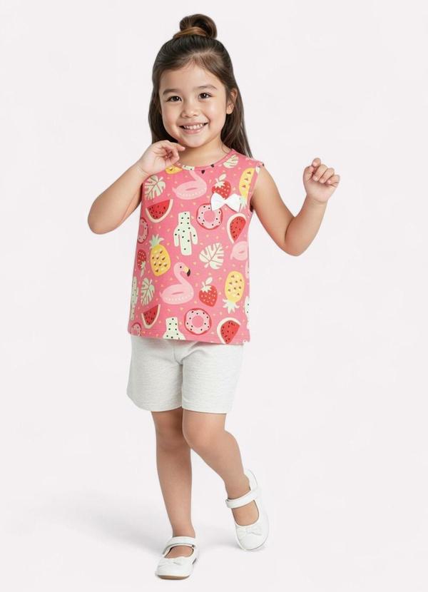 Vista 2 Conjunto Infantil Menina Estampa Frutas Vermelho Kyly Kyly