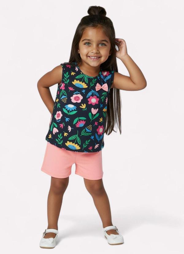 Vista 2 Conjunto Infantil Menina Estampado Azul Marinho Kyly Kyly