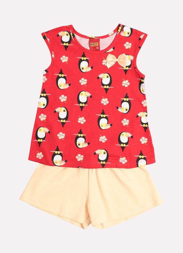 Vista 2 Conjunto Infantil Menina Estampado Vermelho Kyly Kyly