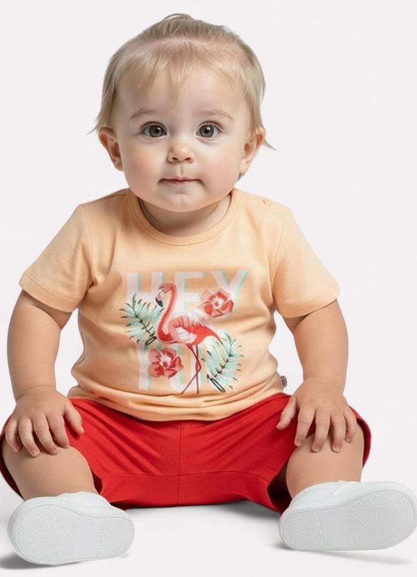Vista 2 Conjunto Infantil Menina Flamingo Laranja Kyly Kyly