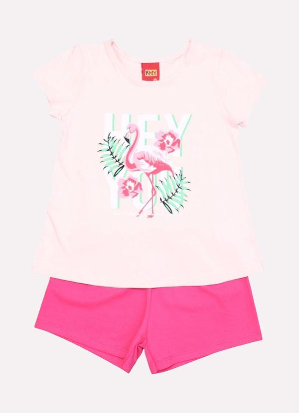 Vista 2 Conjunto Infantil Menina Flamingo Rosa Kyly Kyly