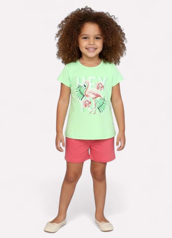 Vista 2 Conjunto Infantil Menina Flamingo Verde Kyly Kyly