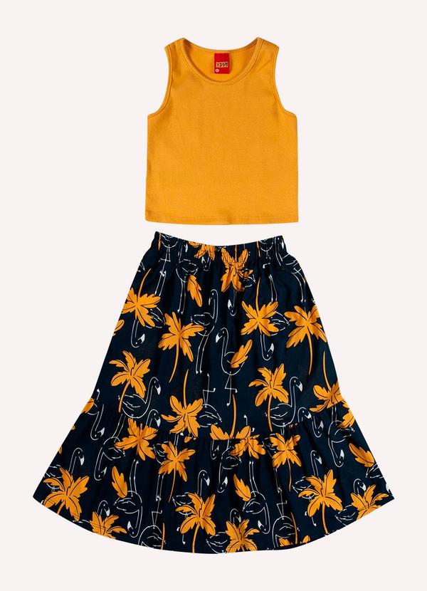 Conjunto Infantil Menina Flamingos Amarelo