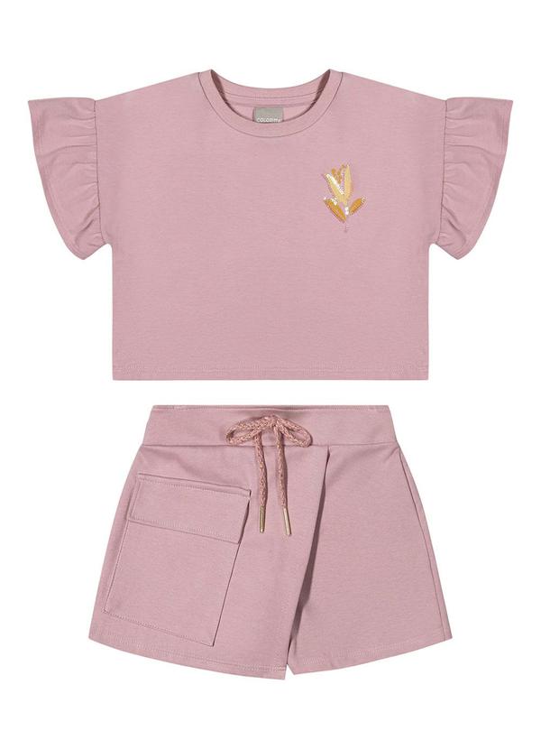 Conjunto Infantil Menina Flor Bordado Rosa