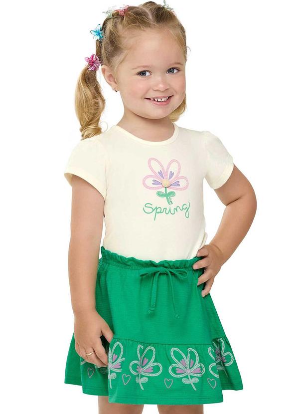 Conjunto Infantil Menina Flor com Pompom Bege