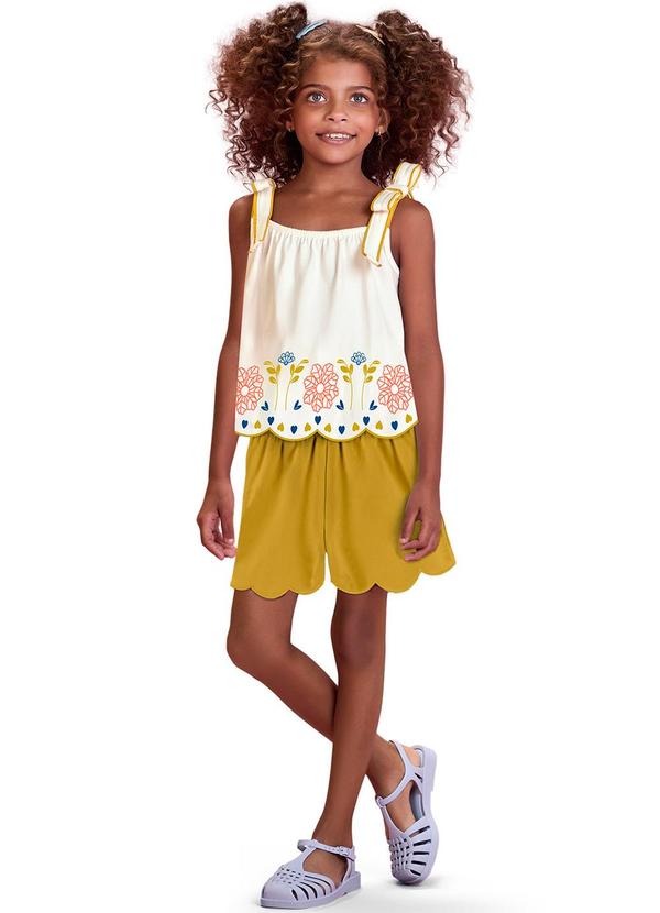 Vista 2 Conjunto Infantil Menina Flor Off White Milon Milon