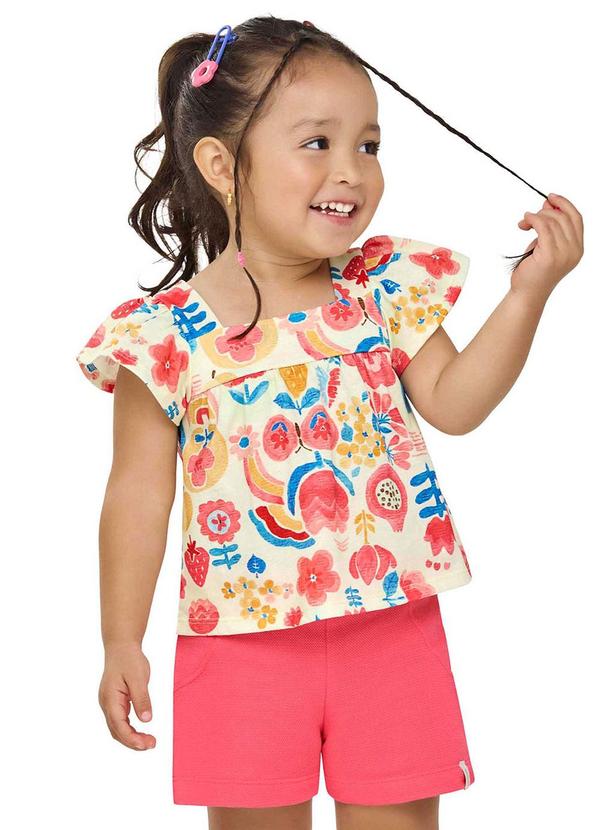Conjunto Infantil Menina Floral Aquarela Bege